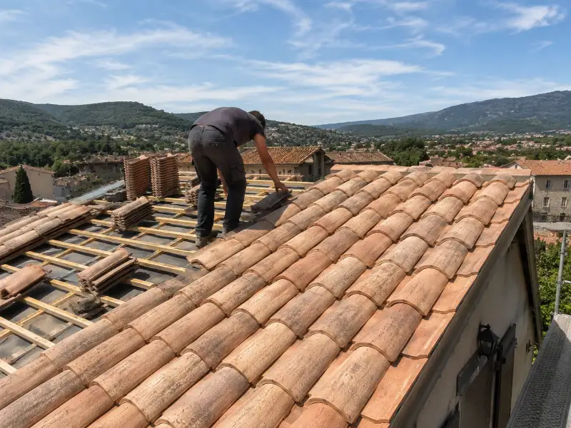 Dépose de la couverture existante lors d'une rénovation de toiture dans le Gard