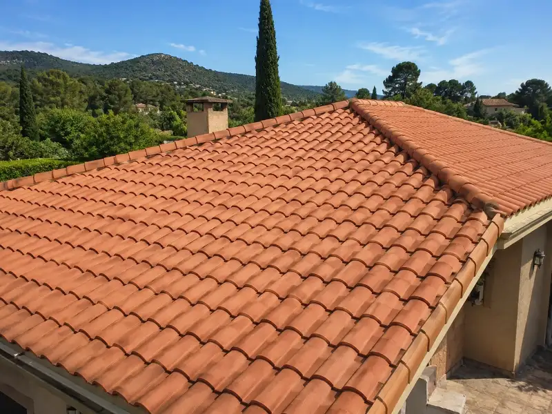 Toiture rénovée à Nîmes en tuiles canal de teinte homogène
